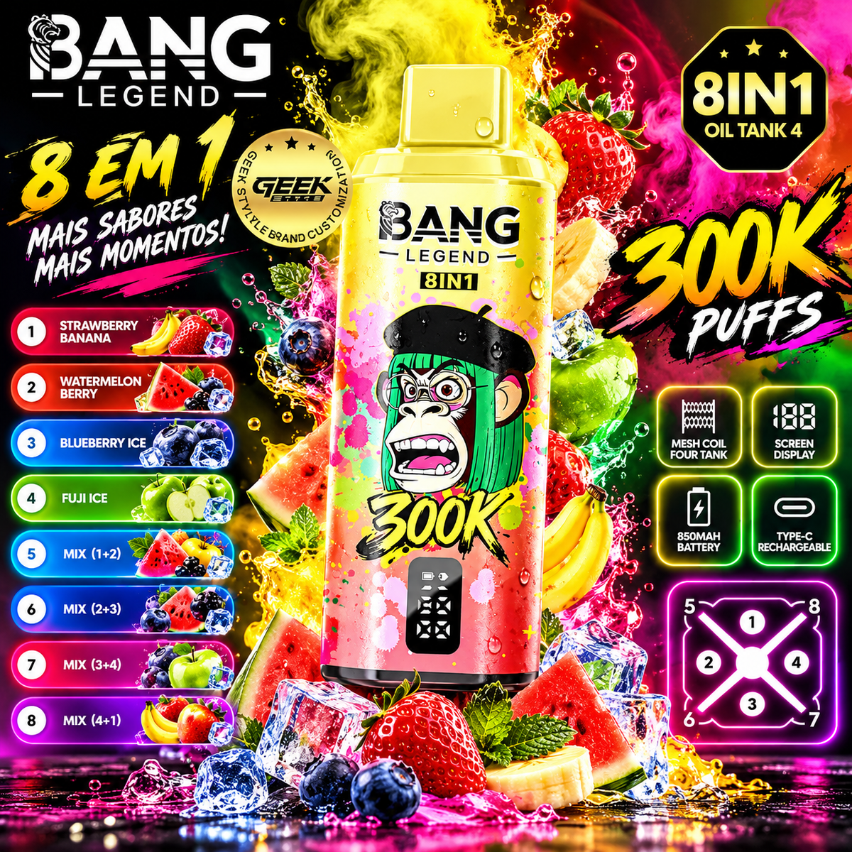 Vaporizador bang legend 300k 8 in 1